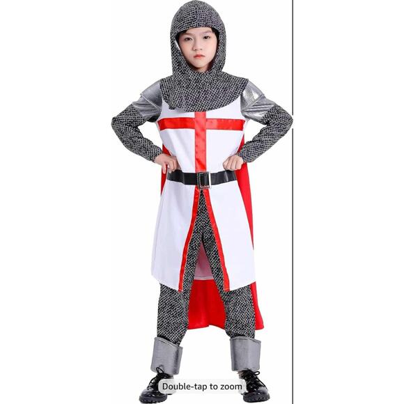 Kids Knight Templar Halloween Costume Boys M Crusader Cross Medieval Cosplay - Picture 1 of 9